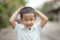 Close up headshot of asian children laughing with happiness face Royalty Free Stock Photo