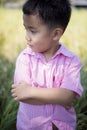 Close up headshot of cheerful asian children toothy smiling face of happiness emotion Royalty Free Stock Photo