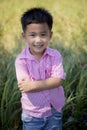 Close up headshot of cheerful asian children toothy smiling face of happiness emotion Royalty Free Stock Photo