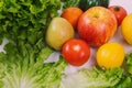 Close up of healthy bio food on the table. Organic fruits and vegetables from the farm garden. Bunch of fresh crop, no genetically Royalty Free Stock Photo