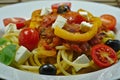 Healthy pasta salad with feta close up Royalty Free Stock Photo