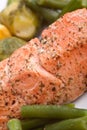 Close up of healthy salmon with vegetables