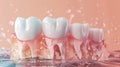 Close up of healthy teeth with gums and sparkling clean water splash depicting dental care and oral hygiene Royalty Free Stock Photo