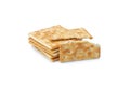 Close up healthy whole wheat cracker Stacked on white background Royalty Free Stock Photo