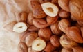 Close-up of a Heap Peeled Hazelnuts on Crumpled Paper