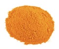 Close up of heap of tumeric powder against a white background Royalty Free Stock Photo