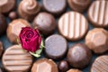 Close Up of Heart Shape Made with Various Types of Chocolate Truffles