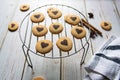 Close up of heart shaped cookies arranged on a grill stand Royalty Free Stock Photo