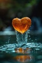 A close up of a heart shaped object in water with bubbles, AI Royalty Free Stock Photo