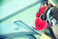 Close Up Of Heartshaped Love Padlock Locked On The Rail Of A Bridge -  A Symbol And A Promise For Eternal Love