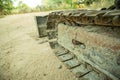 Old bulldozer on the dirt road. Selective focus.