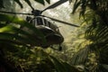 close-up of helicopter blades through jungle canopy Royalty Free Stock Photo