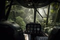 close-up of helicopter blades through jungle canopy Royalty Free Stock Photo