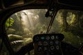 close-up of helicopter blades through jungle canopy Royalty Free Stock Photo
