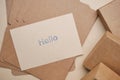 close up of hello text in blue color on a envelope