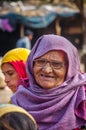 Close up of helpless old aged Indian muslim lady. Royalty Free Stock Photo