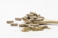 Close up herbal capsules isolate on white background. Royalty Free Stock Photo