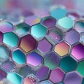 A close-up of a hexagonal cluster composed of iridescent, rainbow-colored tiles, set against a softly blurred background with Royalty Free Stock Photo