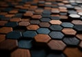 Close-up of hexagonal wooden tiles in a geometric pattern