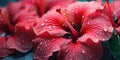 close-up hibiscus with drops water wallpaper. Created with AI tools Royalty Free Stock Photo