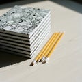 Stack of Marbled Notebooks with Pencils Royalty Free Stock Photo