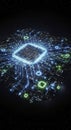 Futuristic glowing circuit board with central processing unit on a dark background Royalty Free Stock Photo