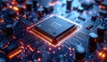 High-Tech CPU on Glowing Electronic Circuit Board Royalty Free Stock Photo