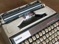 Top View of Old Vintage Typewriter on wooden Flore Pune