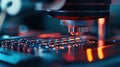 Close-up of high-precision microscope analysis in a laboratory setting. AI and automation Royalty Free Stock Photo