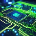 Close-up of a high-tech circuit board with subtle glowing lines, blurred background, symbolizing advanced technolog Royalty Free Stock Photo