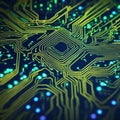 Close-up of a high-tech circuit board with subtle glowing lines, blurred background, symbolizing advanced technolog Royalty Free Stock Photo
