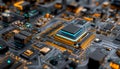 Close-up of a high-tech computer motherboard with illuminated components and circuitry Royalty Free Stock Photo