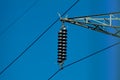 Close-up of a high voltage electricity pylon wires Royalty Free Stock Photo