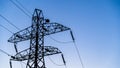 Close up of High voltage power lines of dusk sky Royalty Free Stock Photo