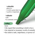 Close up of highlighter pen and word Value Royalty Free Stock Photo