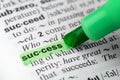 Close Up of Highlighting Specific Word Success in Royalty Free Stock Photo