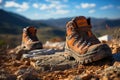 Close-up of a hiking boot on a rugged trail - stock photography concepts Royalty Free Stock Photo