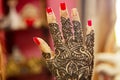 Close-Up Of Bride Hand With Henna Tattoo . Royalty Free Stock Photo