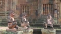 Close up of hindu diety statues at banteay srei temple in angkor