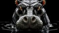 A close up of a hippo in a body of water. Generative AI image.