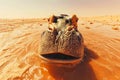 Close up of a Hippopotamus Submerged in Orange Water with Vivid Sunset Light Reflecting on the Surface