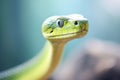 close-up of hissing green mamba