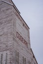 Close up of historic grain elevator in Coderre, Saskatchewan, Canada