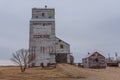 Close up of historic grain elevator in Coderre, Saskatchewan, Canada