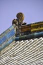 Close-up of a historic roof of a mosque or temple in Xian, China. The clay roof tiles have different shapes, some of the Royalty Free Stock Photo