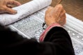 Close up Hmong hilltribe Writing candles to handmade batik in thailand Royalty Free Stock Photo