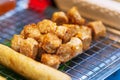 Close up of Hoi Jo Deep Fried Crab meat roll thai street food market Royalty Free Stock Photo