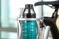 close-up of a holder with water bottle on spin bike Royalty Free Stock Photo