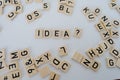 close-up holds square wooden alphabet blocks, IDEA word on white background, concept of innovative idea contains creative meaning Royalty Free Stock Photo