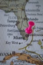 Close up of Hollywood pin pointed on the world map with a pink pushpin Royalty Free Stock Photo